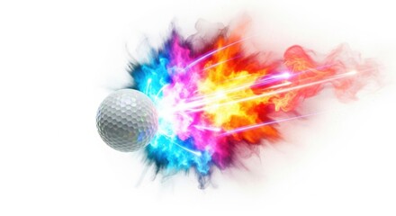Obraz premium Golf ball hitting and exploding with colorful powder burst