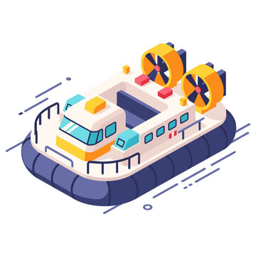 Isometric illustration of a futuristic hovercraft with dual fans. No editable stroke