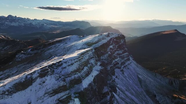 Seceda mountain, aerial view of majestic nature, beautiful touristic place.