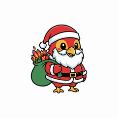 cute christmas bird santa with gift sack