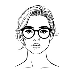 Dibujo sencillo con líneas de la cara de una mujer con lentes © teracreonte