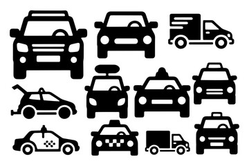 Fototapeta premium Car Solid Icon Set Vector Collection for Transportation and Automotive Design