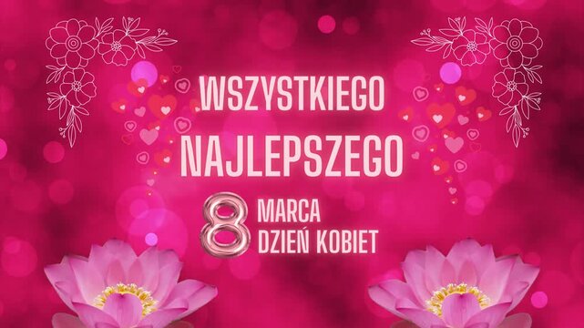 Wszystkiego Najlepszego! 8 marca, dzień kobiet, animowana kartka z życzeniami z okazji święta Pań