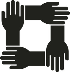 Obraz premium Hands forming square unity symbol, teamwork and community support icon vector illustration, collaboration and partnership concept design