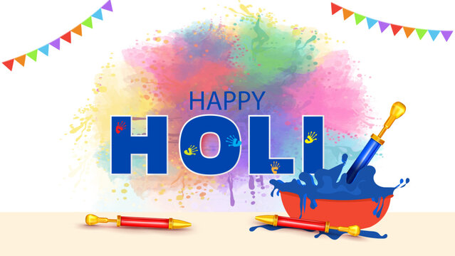 happy holi festival background design with abir, pichkari, color splash
