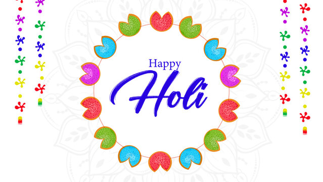 happy holi festival background design with abir, pichkari, color splash