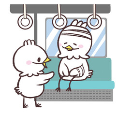 怪我人に席を譲る白い鳥のイラスト © おひさまストック