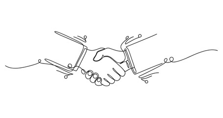 Continuous line drawing of handshake symbolizing agreement and partnership. None editable stroke