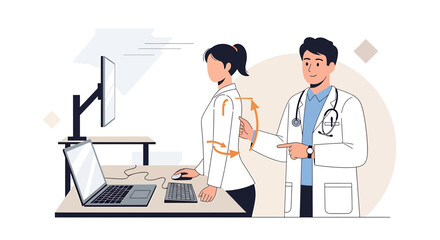 Doctor Advising Patient on Proper Desk Posture for Health and Wellness