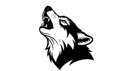 Black and White Wolf Howling Illustration.