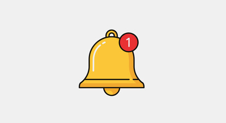 Yellow Bell Notification Icon with Number One.