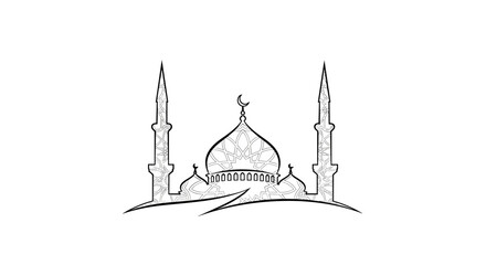 Mosque Dome and Minarets Illustration.