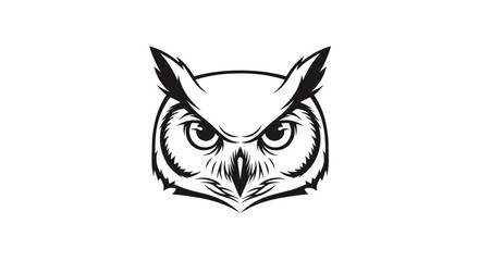 Black and White Owl Face Illustration.
