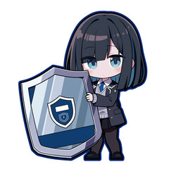 Information security education poster, cute character with shield and backup、情報セキュリティ啓発ポスター 盾のちびキャラとバックアップ