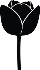 A simple black silhouette of a tulip on a white background
