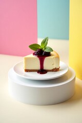 Creamy cheesecake with berry topping and mint leaf dessert berry sauce