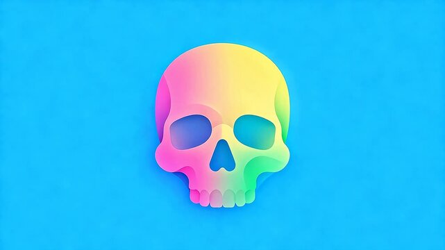 Colorful skull graphic on blue background