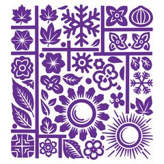 Fototapeta premium Vibrant Purple Floral Pattern Design with Sun and Moon Motifs Isolated on Transparent Background