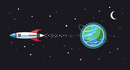 Rocket Ship Flying Through Outer Space.