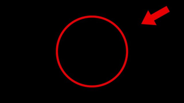 Animated highlight arrow pointing to Red circle on transparent background or alpha channel. Animation 4k video