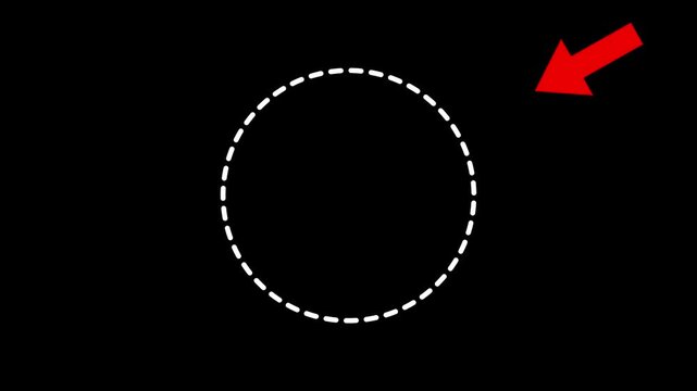 Animated highlight arrow pointing to dash white circle rotate on transparent background or alpha channel. Animation 4k video