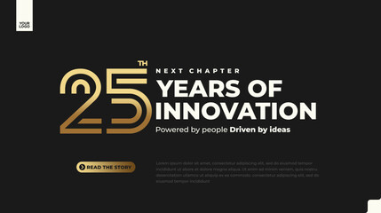 25th anniversary gold corporate banner with luxury minimal number design on dark background