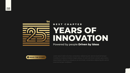 25th anniversary gold corporate banner with luxury minimal number design on dark background