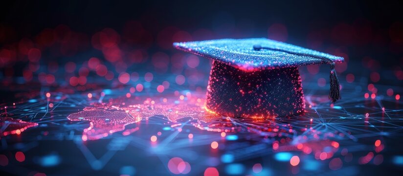 Academy graduate hat in digital futuristic style