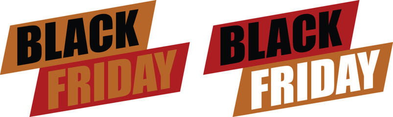 Black Friday sale badges and discount labels icon set collection in red and yellow colors isolated on white background, shopping promotion tags, sale stickers, ecommerce banner.