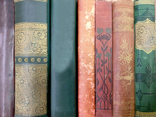 Fototapeta premium Antique multicolor book spines background