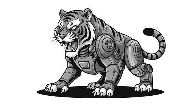 Mechanical Tiger Robot Illustration Artwork.