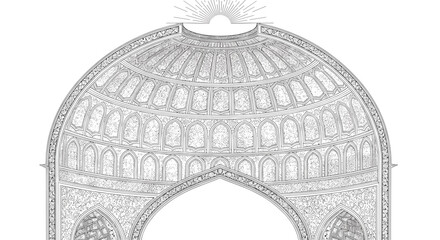 Detailed Architectural Dome Illustration with Archway. © Z Z K V V C Art