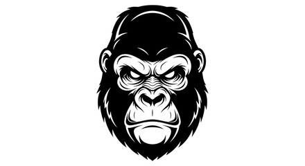 Gorilla Head Illustration Black White. © Z Z K V V C Art