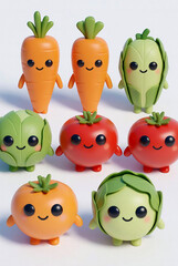 3D Render Cute Vegetable Mascots with Smiling Faces
Kawaii Carrot, Radish, Cucumber Cartoon 3D Illustration