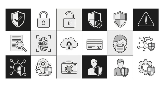 Digital security lock and protection icon grid silhouette vector illustration representing cybersecurity authentication privacy data protection cloud security and safe access systems designed in clean