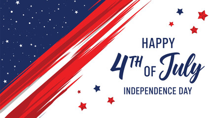 Obraz premium Patriotic 4th of July Independence Day vector graphic with red, white, and blue stars and streaks.