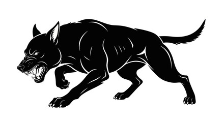 Obraz premium Aggressive Black Dog Illustration, Growling Fiercely with Bared Teeth