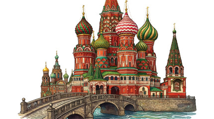 Saint Basils Cathedral with bridge and river Moscow Russia landmark