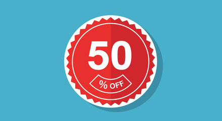 Red Sale Badge with Fifty Percent Off.