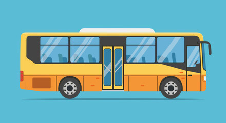 Yellow City Bus Side View Illustration.