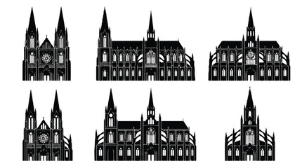 set of gothic church building silhouettes