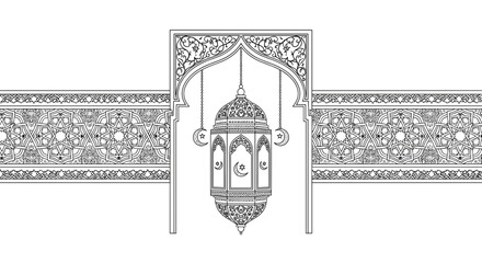 Ornate Lantern Hanging from Decorative Archway.