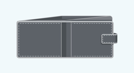 Gray Leather Wallet with Clasp and Stitching.