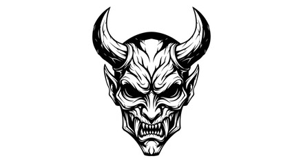Black and White Devil Illustration Head.