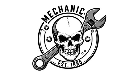 Mechanic Logo with Skull and Wrench.