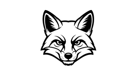 Black and White Fox Head Illustration.