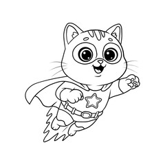 Obraz premium Preschool Animal Coloring Sheet - Supercat Hero in Flight Illustration