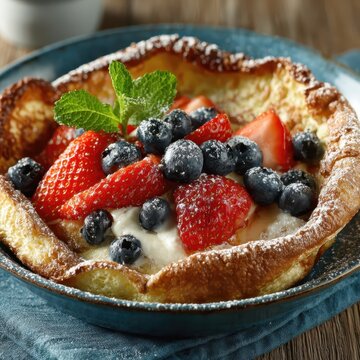 Dutch Baby Pancake With Strawberries And Blueberries