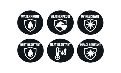 Fototapeta premium 2x3 grid on white background six separate flat vector badges badge solid black circle with the text minimal good look design good for package business info about product consistent style