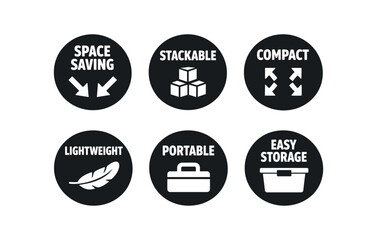 Fototapeta premium 2x3 grid on white background six separate flat vector badges badge solid black circle with the text minimal good look design good for package business info about product consistent style